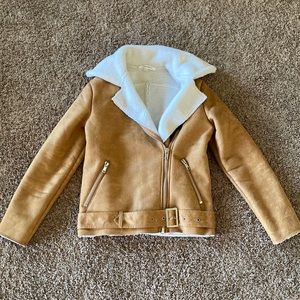 Faux Suede & Faux Shearling Bomber/Moto Jacket